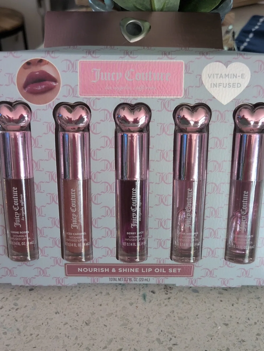 Juicy Couture Nourish & Shine Lip Oil Set - Rose, Nude, Berry Shades Vitamin E